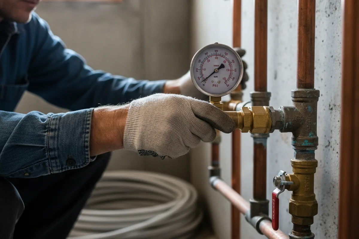 Pressure testing a repaired line during Water Line Repair in Elm Mott